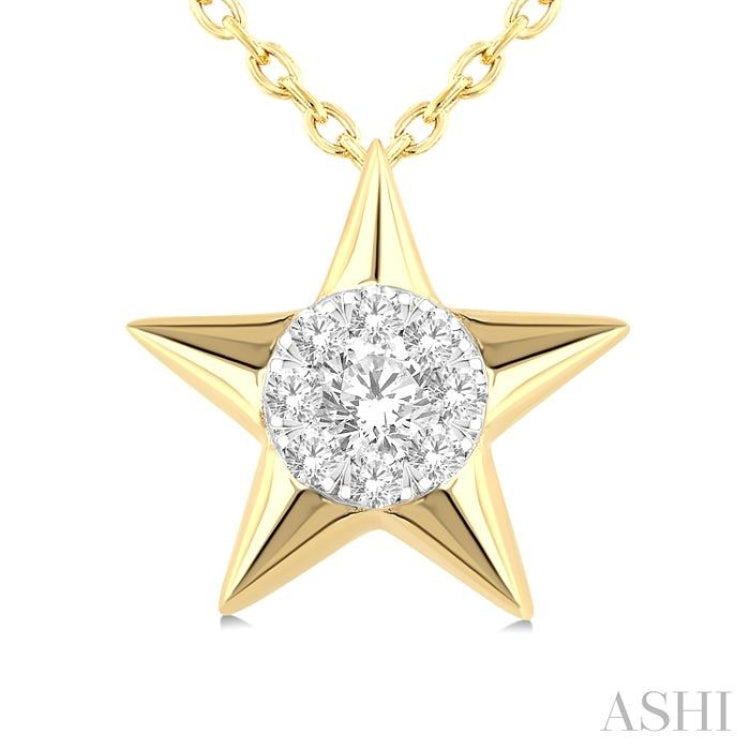 1/8 Ctw Lovebright Star Motif Round Cut Diamond Fashion Pendant With Chain in 14K Yellow and White Gold