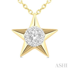 1/8 Ctw Lovebright Star Motif Round Cut Diamond Fashion Pendant With Chain in 14K Yellow and White Gold