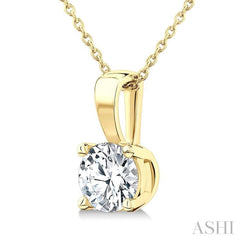 1 Ctw Prong Set Round Cut Diamond Solitaire Pendant With Chain in 14K Yellow Gold