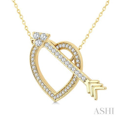 1/3 Ctw Heart Frame Round Cut Diamond Fashion Arrow Toggle Necklace in 10K Yellow Gold