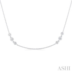 1 Ctw Three Stone Bezel Set Round Cut Diamond Station Necklace in 14K White Gold