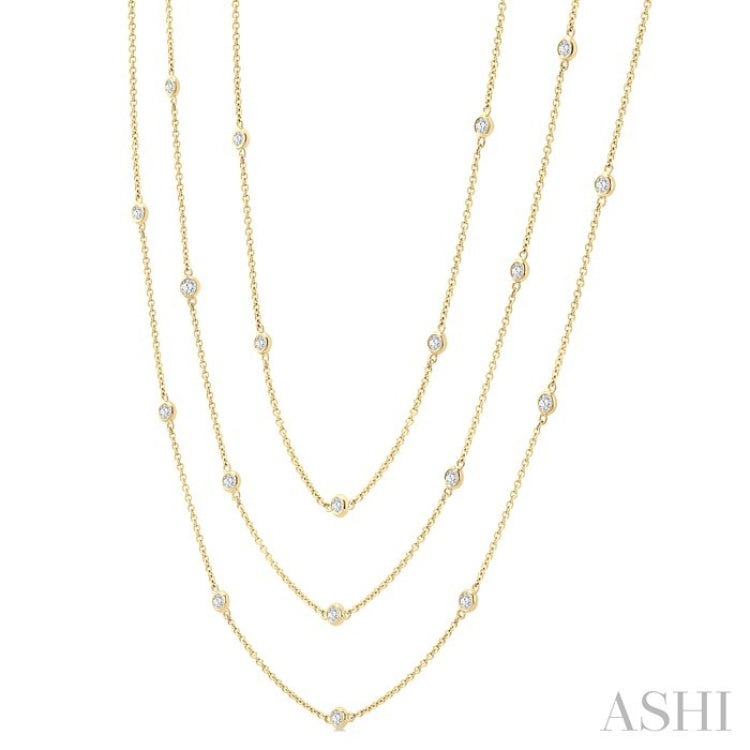 2 Ctw Bezel Set Round Cut Diamond 60-Inch Long Station Necklace in 14K Yellow Gold