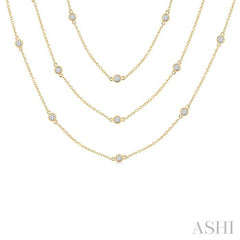 2 Ctw Bezel Set Round Cut Diamond 60-Inch Long Station Necklace in 14K Yellow Gold