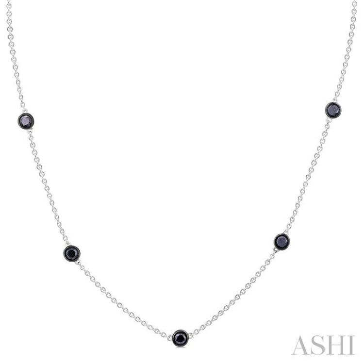 1 Ctw Round Cut Black Diamond Station Necklace in 14K White Gold