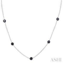 1 Ctw Round Cut Black Diamond Station Necklace in 14K White Gold