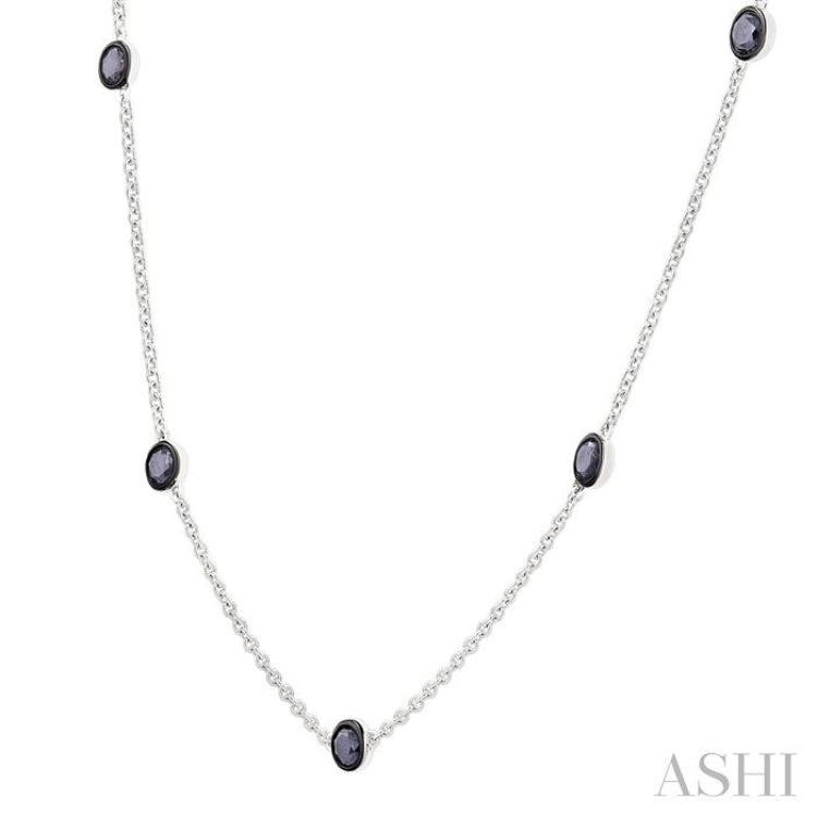1 Ctw Round Cut Black Diamond Station Necklace in 14K White Gold