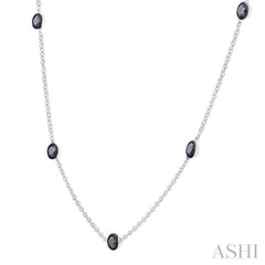 1 Ctw Round Cut Black Diamond Station Necklace in 14K White Gold