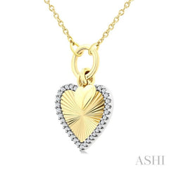1/6 Ctw Fluted Heart Charm Round Cut Diamond Fashion Pendant With Chain in 10K Yellow and White Gold