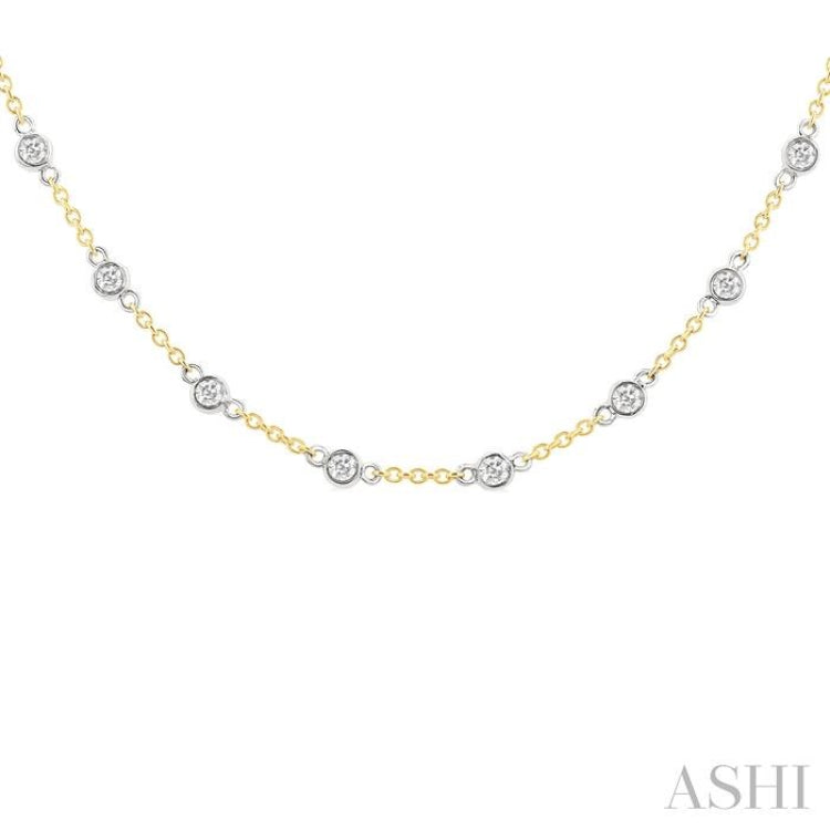 1 Ctw Bezel Set Round Cut Diamond Station Necklace in 14K Yellow and White Gold