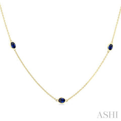 4x3 MM Oval Cut Sapphire Precious Station Necklace in 14K Yellow Gold