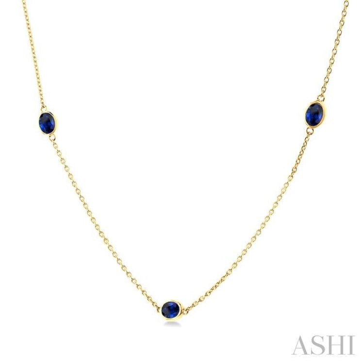 4x3 MM Oval Cut Sapphire Precious Station Necklace in 14K Yellow Gold