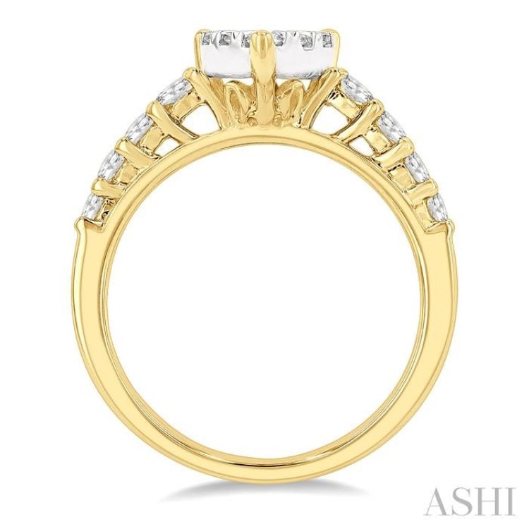 1 Ctw Pear Shape Lovebright Round Cut Diamond Engagement Ring in 14K Yellow and White gold