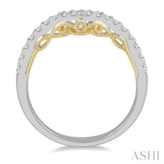 1/3 Ctw Milgrain Gallery Chevron Round Cut Diamond Wedding Band in 14K White and Yellow Gold