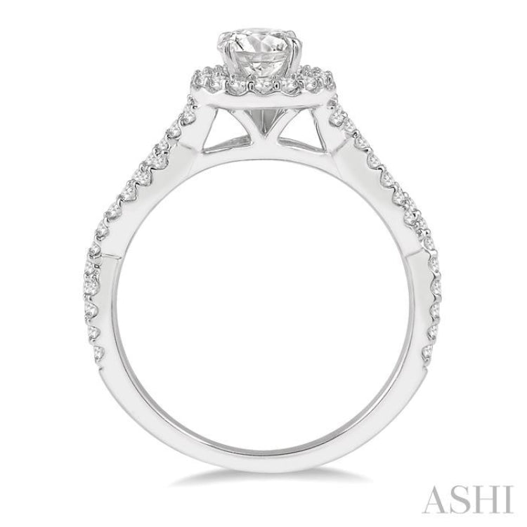 3/8 Ctw Semi-Mount Round Center Diamond Entwined Engagement Ring in 14K White Gold