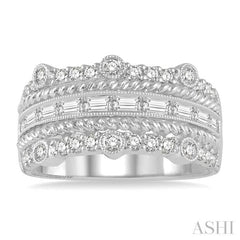 1 Ctw Round Cut and Baguette Diamond Wedding Band in 14K White Gold