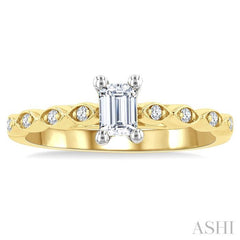 1/10 Ctw Emerald Shape Round Cut Diamond Semi-Mount Engagement Ring in 14K Yellow and White Gold