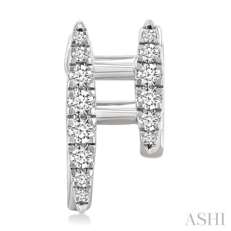 1/2 Ctw Petite Double Hoop Round Cut Diamond Fashion Huggies in 14K White Gold