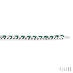 2.5 MM Emerald and 1 1/2 Ctw Round Cut Diamond Square Box Link Precious Tennis Bracelet in 14K White Gold
