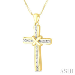 1/20 Ctw Round Cut Diamond Cross Pendant With Chain in Yellow Gold Vermeil