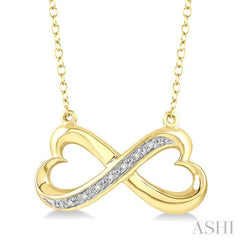 1/50 Ctw Conjoined Hearts Round Cut Diamond Infinity Pendant With Chain in Yellow Gold Vermeil