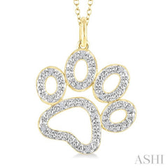 1/20 Ctw Dog Paw Round Cut Diamond Pendant With Chain in Yellow Gold Vermeil