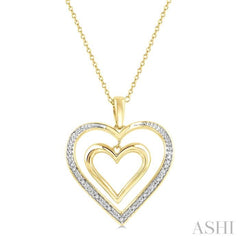 1/50 Ctw Twin Heart Round Cut Diamond Pendant With Chain in Yellow Gold Vermeil