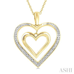 1/50 Ctw Twin Heart Round Cut Diamond Pendant With Chain in Yellow Gold Vermeil
