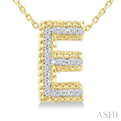 1/20 Ctw Bubble Accent Initial 'E' Round Cut Diamond Fashion Pendant With Chain in Yellow Gold Vermeil