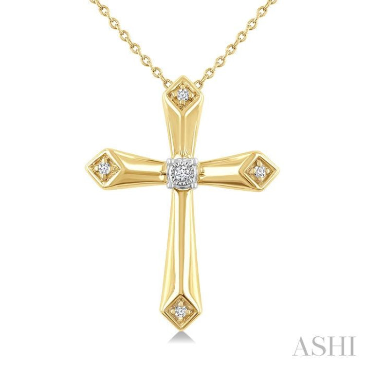 1/20 Ctw Round Cut Diamond Fashion Cross Pendant With Chain in Yellow Gold Vermeil