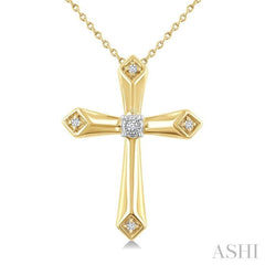 1/20 Ctw Round Cut Diamond Fashion Cross Pendant With Chain in Yellow Gold Vermeil