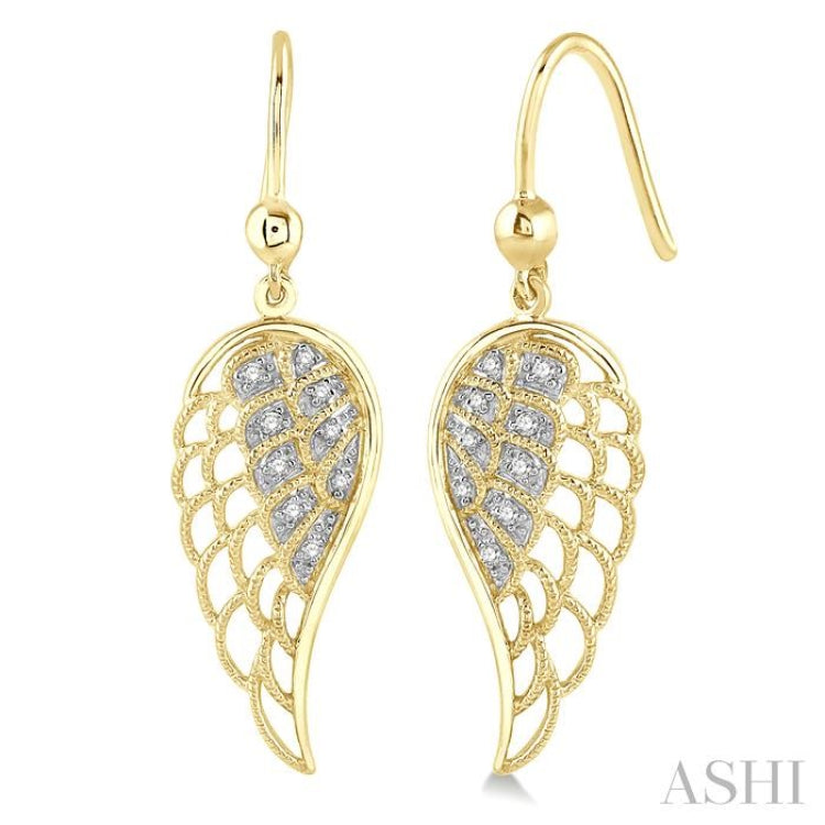 1/20 Ctw Round Cut Diamond Angel Wings Diamond Earrings in Yellow Gold Vermeil