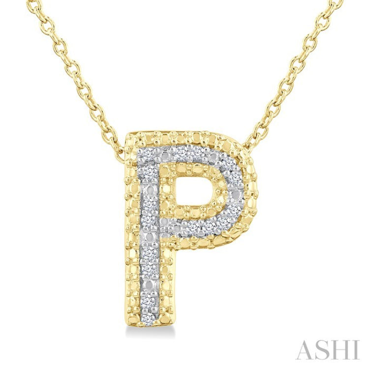 1/20 Ctw Bubble Accent Initial 'P' Round Cut Diamond Fashion Pendant With Chain in Yellow Gold Vermeil