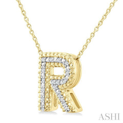 1/20 Ctw Bubble Accent Initial 'R' Round Cut Diamond Fashion Pendant With Chain in Yellow Gold Vermeil