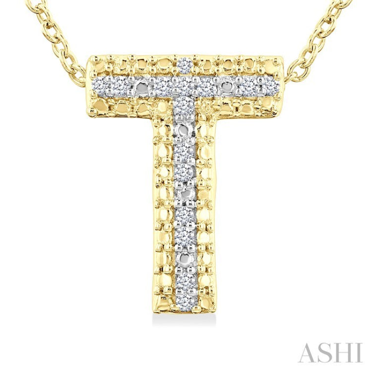 1/20 Ctw Bubble Accent Initial 'T' Round Cut Diamond Fashion Pendant With Chain in Yellow Gold Vermeil