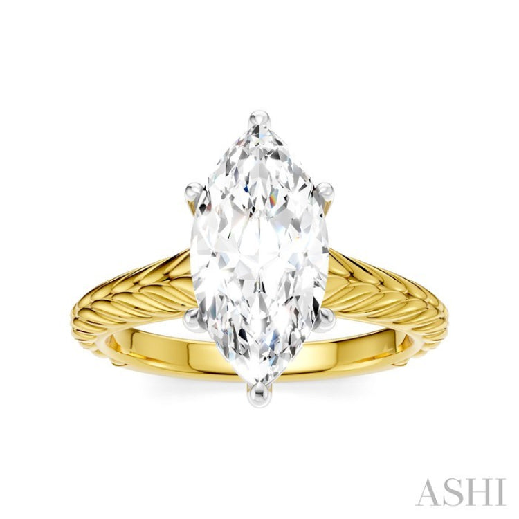 1/10 Ctw Marquise Shape Round Cut Diamond Akari Wheat Shank Semi-Mount Engagement Ring in 14K Yellow and White Gold