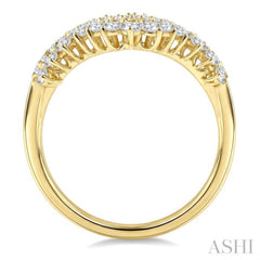 5/8 Ctw Twin Row Round Cut Diamond Chevron Ring in 14K Yellow Gold