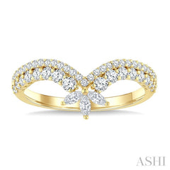 1/2 Ctw Twin Row Marquise and Round Cut Diamond Chevron Ring in 14K Yellow Gold