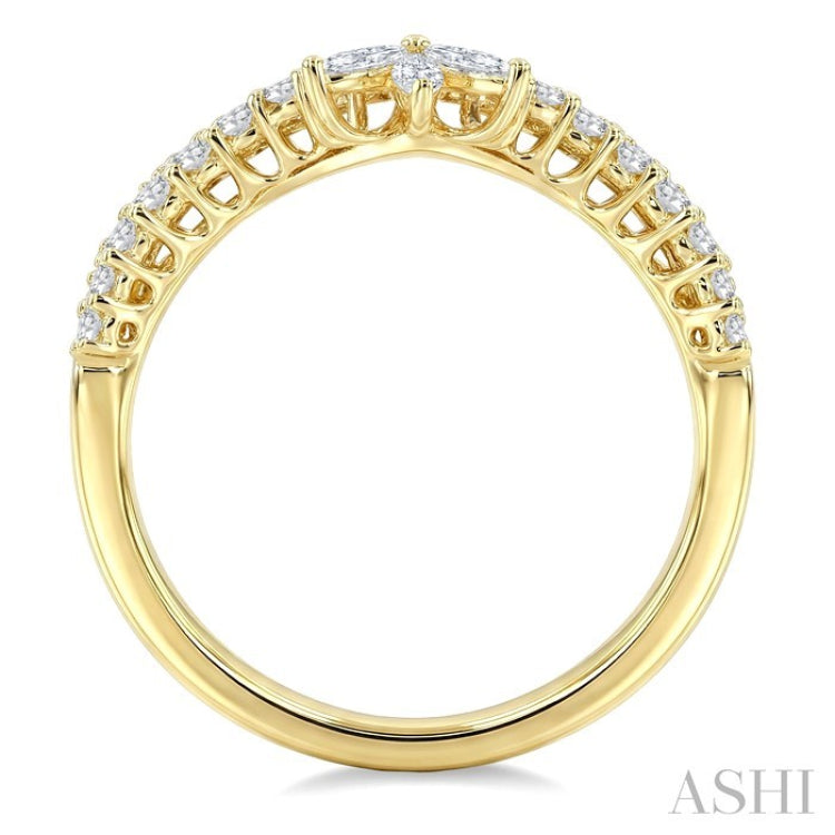 1/2 Ctw Twin Row Marquise and Round Cut Diamond Chevron Ring in 14K Yellow Gold