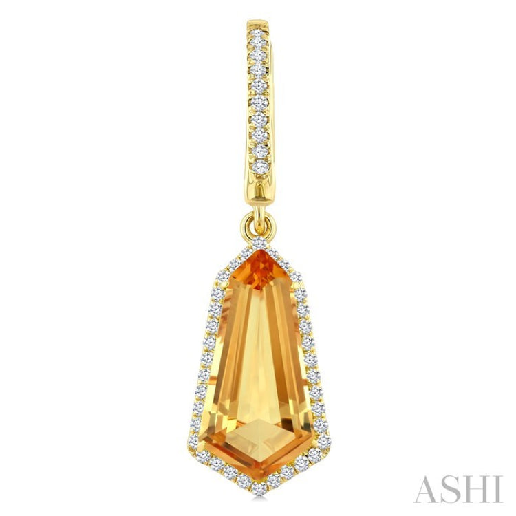 14X7 MM Evoque Gemstones Shield Shape Citrine and 3/8 Ctw Round Cut Diamond Semi-Precious Earrings in 14K Yellow Gold
