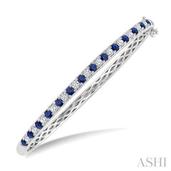 2.6 MM Round Shape Sapphire and 1 Ctw Round Cut Diamond Precious Bangle in 14K White Gold