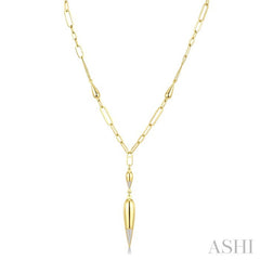 1/10 Ctw Paperclip Round Cut Diamond Teardrop Fashion Necklace in 14K Yellow Gold