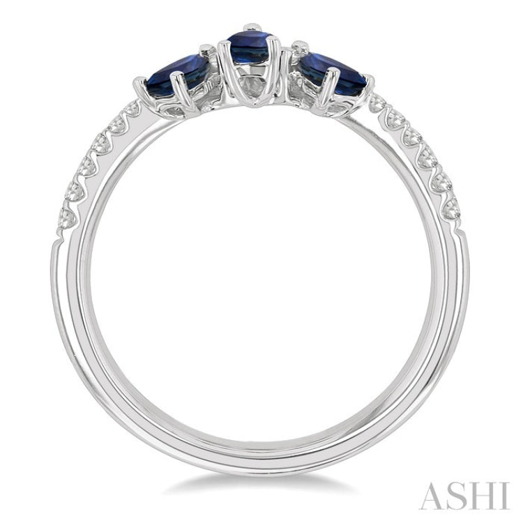 4X3 MM Pear Shape Sapphire and 1/5 Ctw Round Cut Diamond Precious Band in 14K White Gold