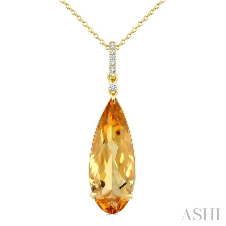 22X8 MM Evoque Gemstone Pear Shape Citrine and 1/20 Ctw Round Cut Diamond Semi-Precious Pendant With Chain in 14K Yellow Gold