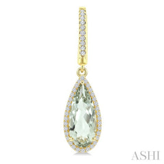 14X6 MM Evoque Gemstones Pear Shape Green Amethyst and 1/3 Ctw Round Cut Diamond Semi-Precious Earrings in 14K Yellow Gold