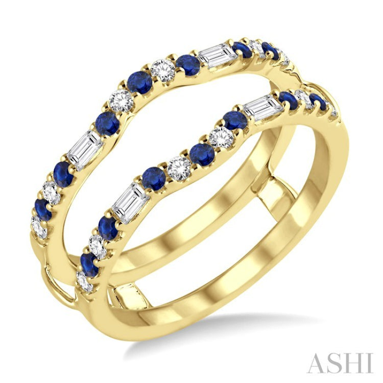 1.55 MM Round Shape Sapphire and 1/3 Ctw Baguette and Round Cut Diamond Precious Insert Ring in 14K Yellow Gold