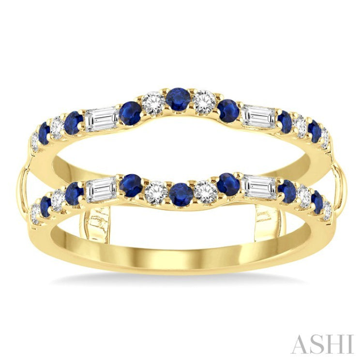 1.55 MM Round Shape Sapphire and 1/3 Ctw Baguette and Round Cut Diamond Precious Insert Ring in 14K Yellow Gold