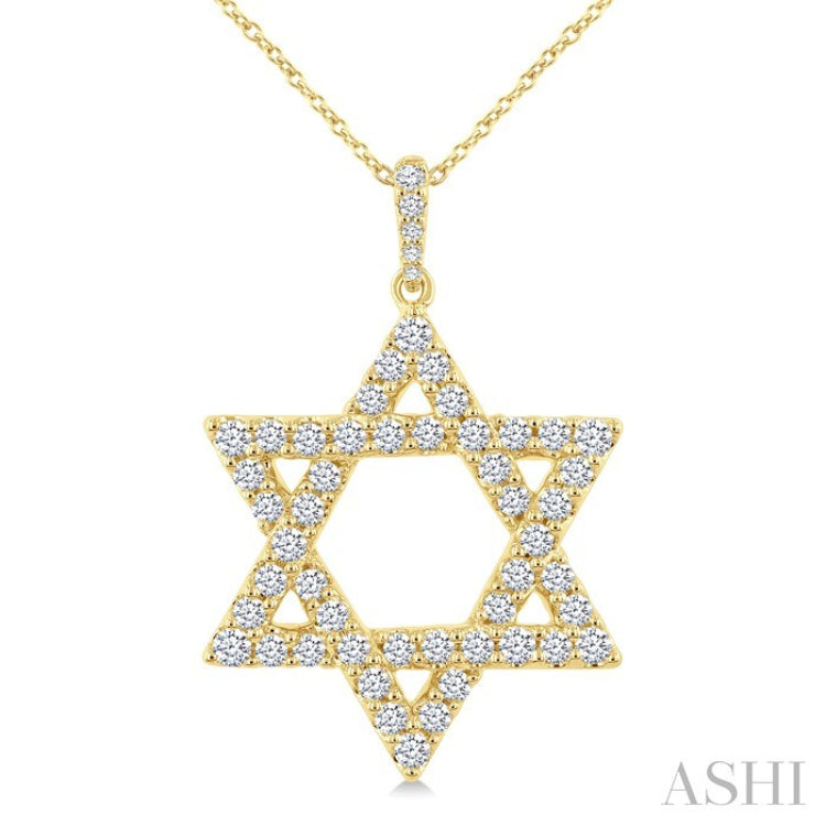 1 Ctw Star of David Round Cut Diamond Fashion Pendant With Chain in 14K Yellow Gold