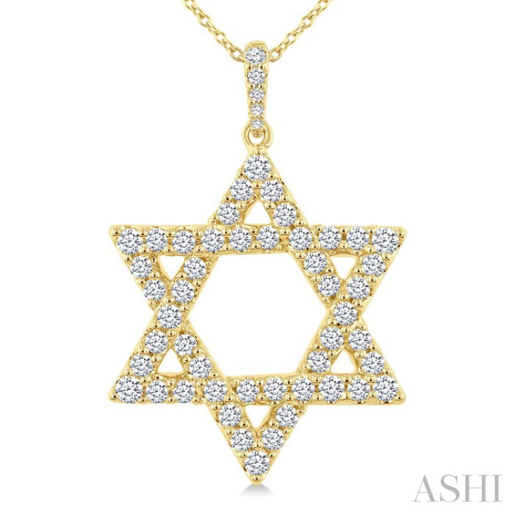 1 Ctw Star of David Round Cut Diamond Fashion Pendant With Chain in 14K Yellow Gold