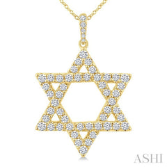1 Ctw Star of David Round Cut Diamond Fashion Pendant With Chain in 14K Yellow Gold