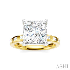 1/3 Ctw Princess Shape Baguette and Round Cut Diamond Semi-Mount Engagement Ring in 14K Yellow and White Gold